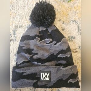 Ivy Park Black and Gray Pom-Pom Beanie